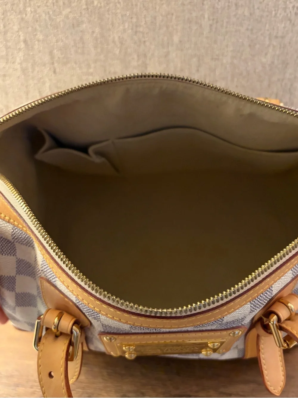 Louis Vuitton Damier Azur Canvas Satchel with Tan Leather Trim
